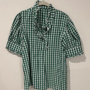 Trendy Boutique Green Plaid Ruffle Top
